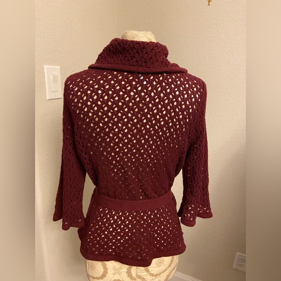 Lane Bryant Burgundy Size 14/16 Crochet Knit Button Down sweater Belted - Picture 6 of 9